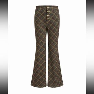 Plaid High-Waisted Flare Pants